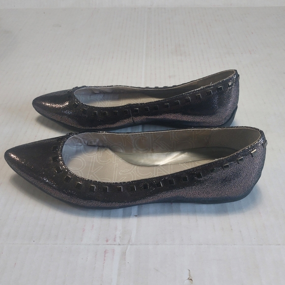 Calvin Klein Blossom Metallic Black Silver Slip-on Flats Size 8.5M - Picture 12 of 13